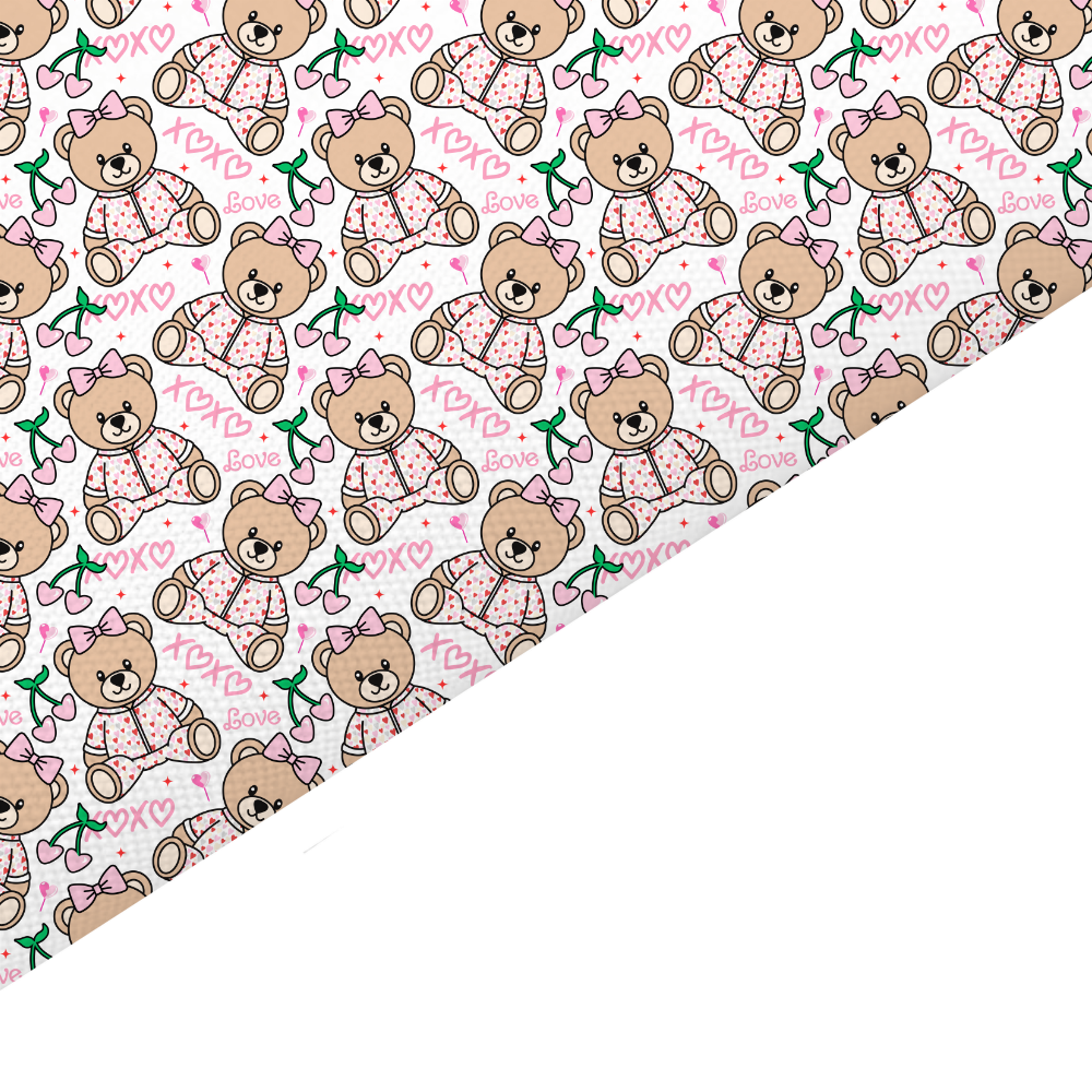 Pink Teddy Bear Canvas And Felt Backed Fabric - SKU A98