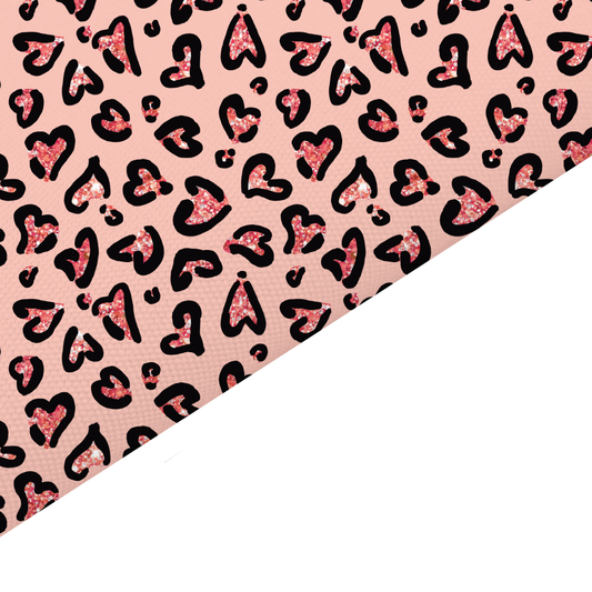 Blush Pink Leopard Hearts Canvas And Felt Backed Fabric - SKU A67