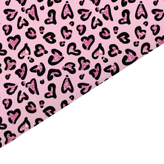 Pink Leopard Hearts Canvas And Felt Backed Fabric - SKU A66
