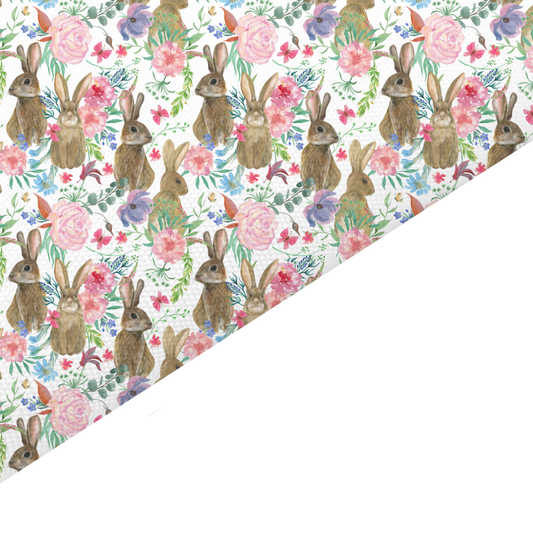 Pink Floral Rabbit Canvas And Felt Backed Fabric - SKU B10