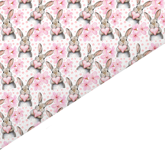 Pink Floral Rabbit Canvas And Felt Backed Fabric - SKU B1