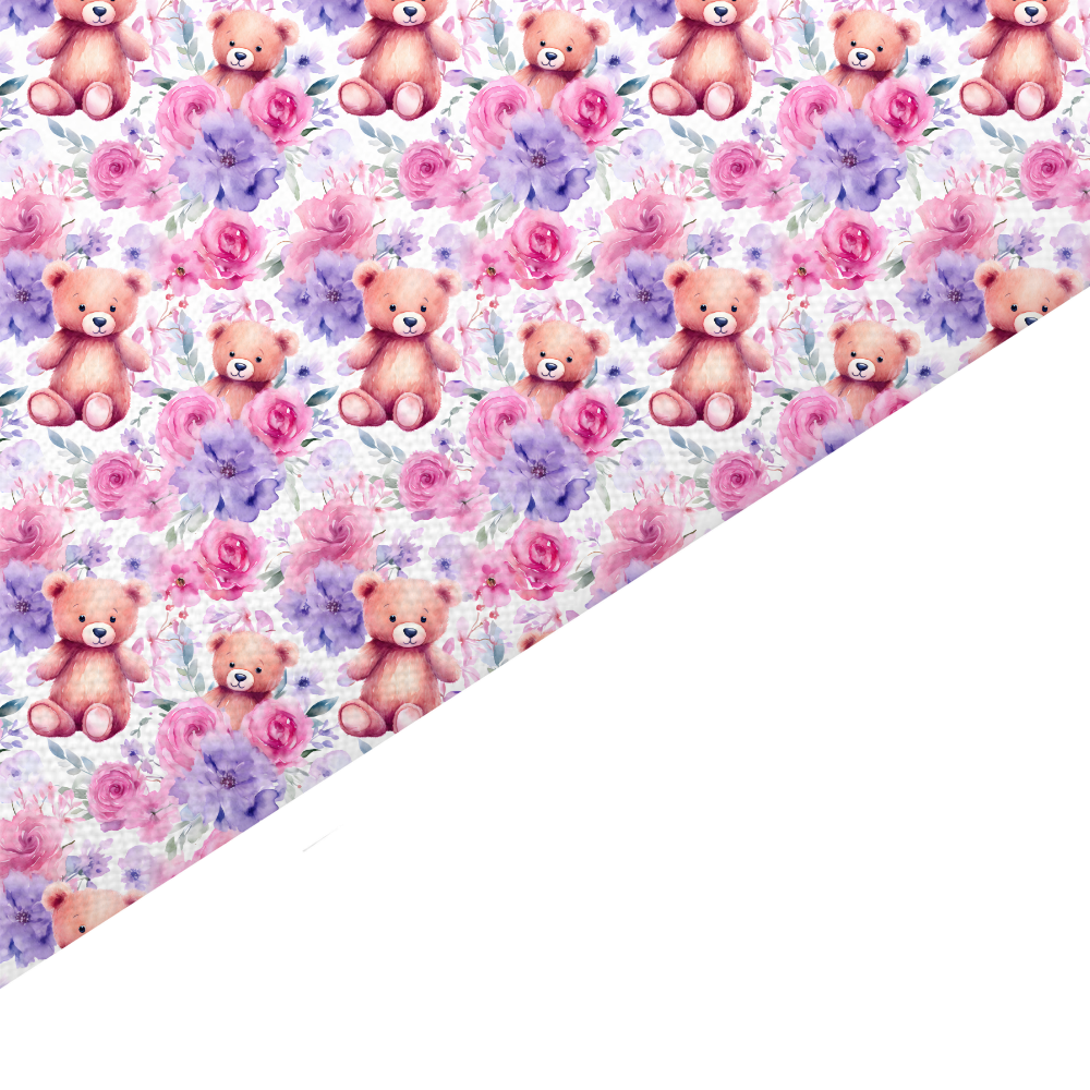 Purple Floral Teddy Bear Canvas And Felt Backed Fabric - SKU B31