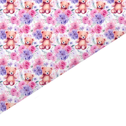 Purple Floral Teddy Bear Canvas And Felt Backed Fabric - SKU B31