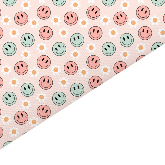 Neutral Smiley Canvas And Felt Backed Fabric - SKU B81