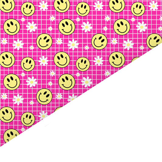 Pink Smiley Canvas And Felt Backed Fabric - SKU B83