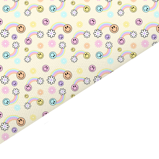 Smiley Rainbow Canvas And Felt Backed Fabric - SKU D24